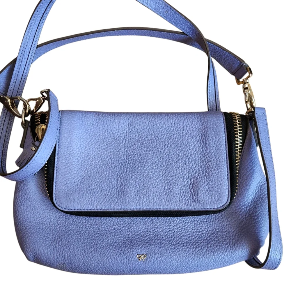 ANYA HINDMARCH Maxi Zip Satchel Leather Shoulder Bag 2Way Ribbon Tassel  Violet